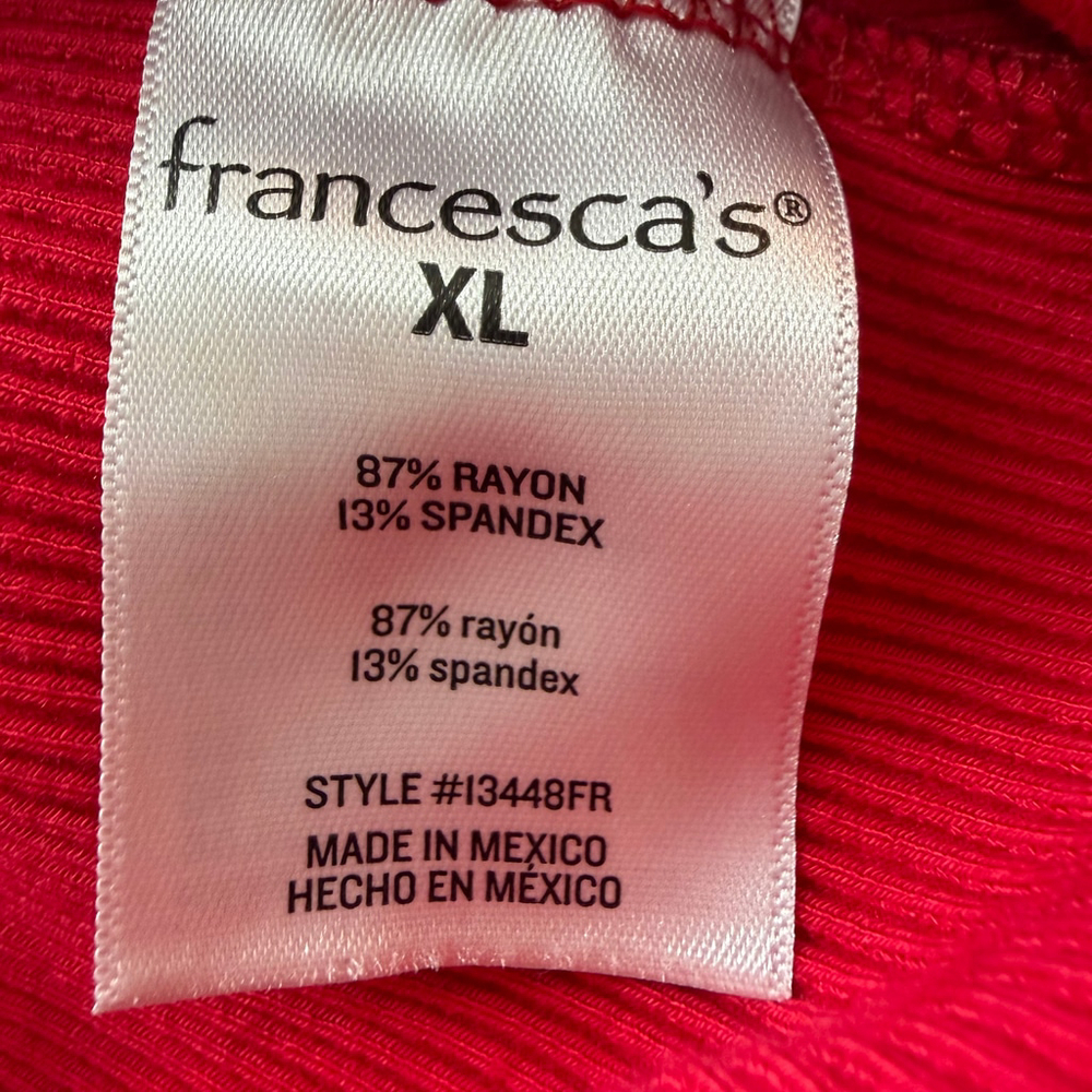 Francesca’s Red Ribbed Ruffle Strap Bodysuit XL Valentine Romantic Stretch - Picture 8 of 10